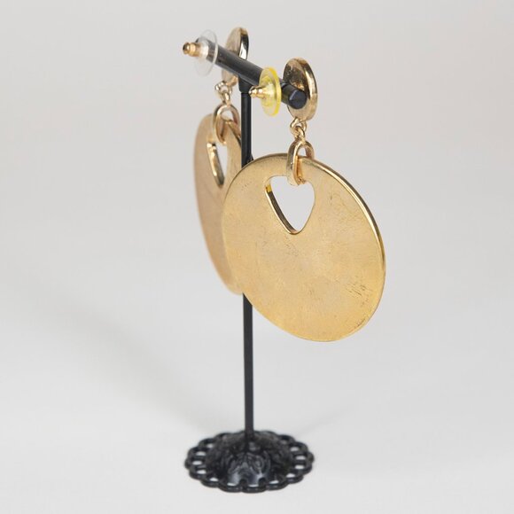 Orange Circle Shape With Cutout Animal Print Texture Faux Gold Trim‎ Earrings - Picture 6 of 11